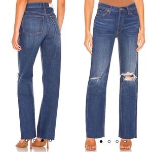 RE/DONE Originals 90s High Rise Loose in Destroyed Broken Blue Jeans size 24